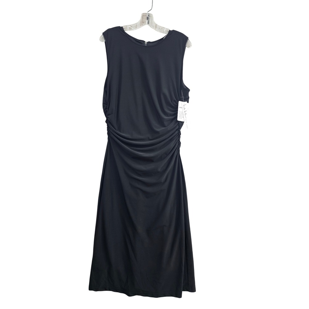 Nicole Miller New York Ruched Dress Womens Large Black Sleeveless Midi Sheath